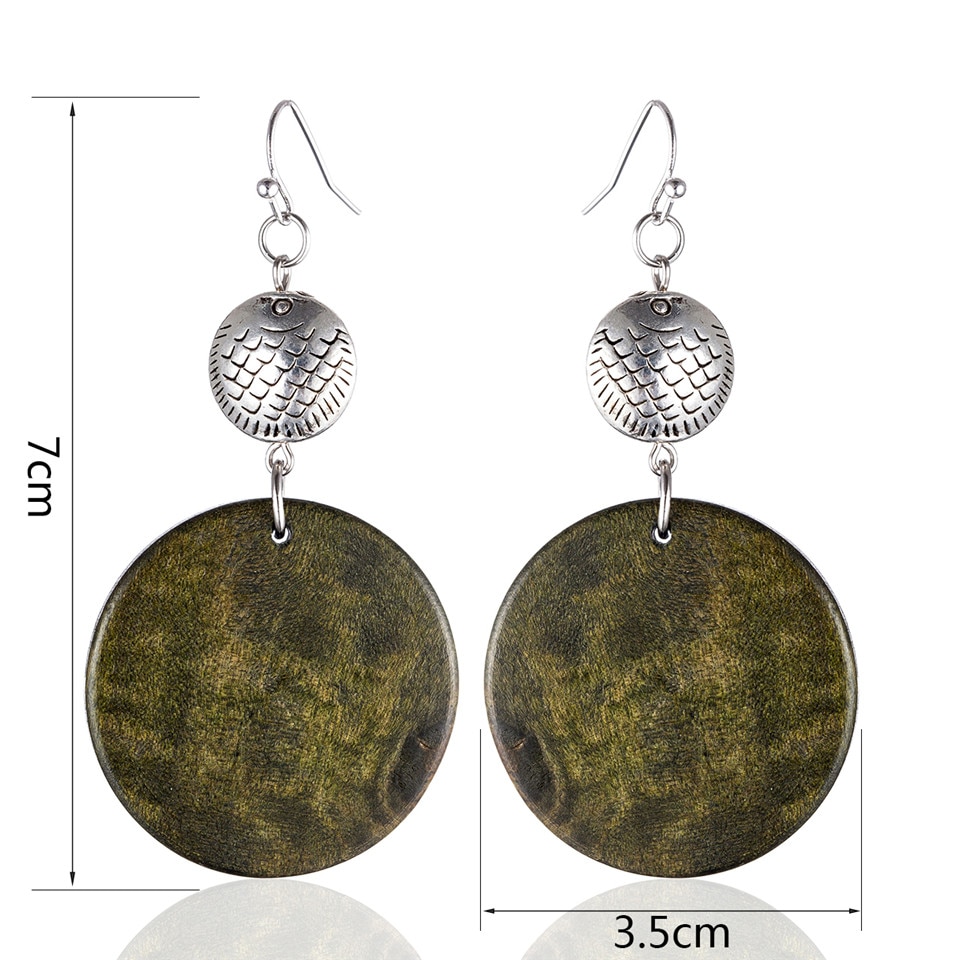 boucles doreilles pendantes en bois rond vert