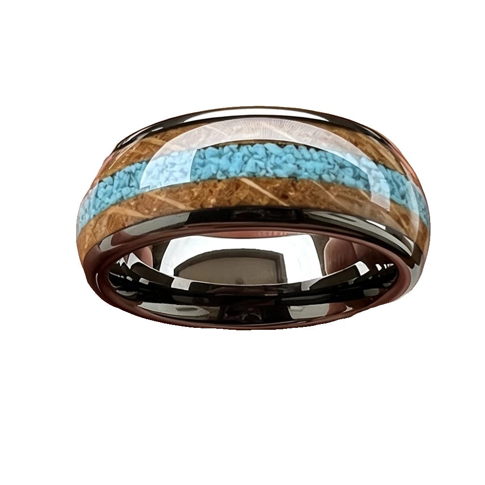 Bague Tungstène &amp; Fut &amp; Turquoise - 8 mm - Gris anthracite