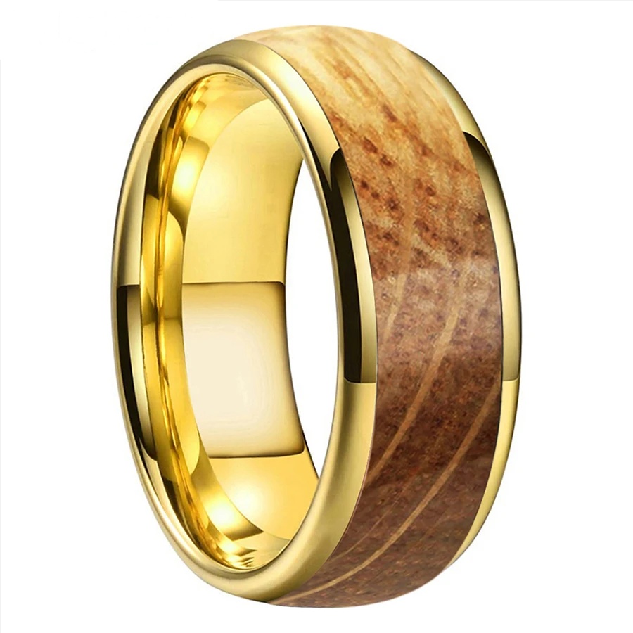 Bague Tungstène &amp; Fut - 6 ou 8 mm - Chêne - Or