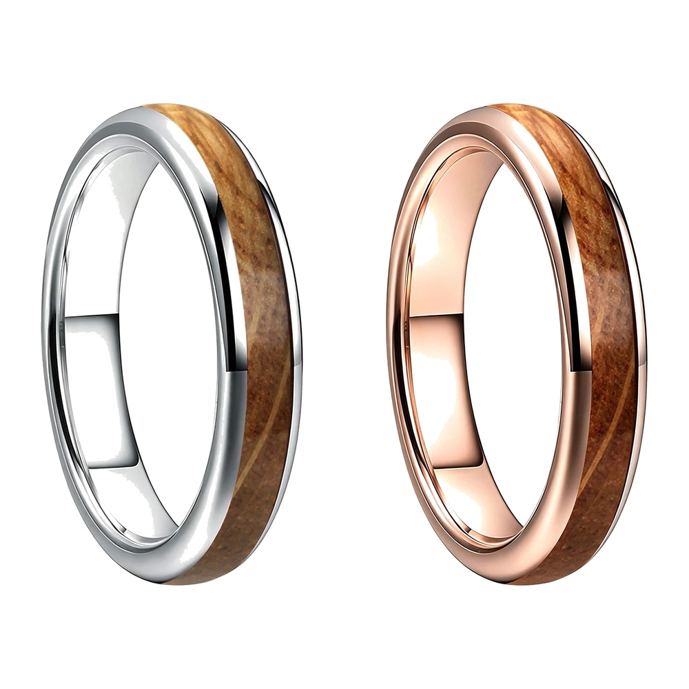 Bague Tungstène & Fut - 4 mm - Chêne