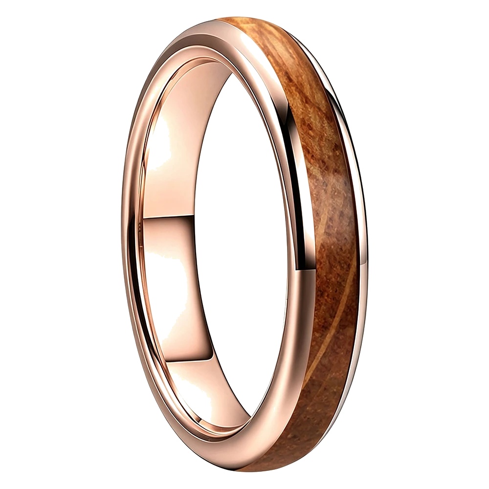 Bague Tungstène &amp; Fut - 4 mm - Chêne - Or rose