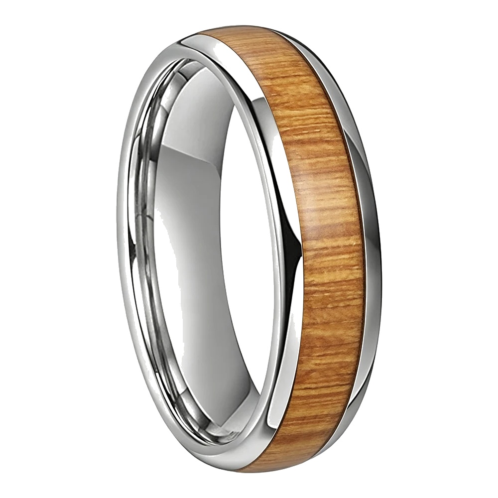 Bague Tungstène &amp; Bois - 6 mm - Argent - Clarté