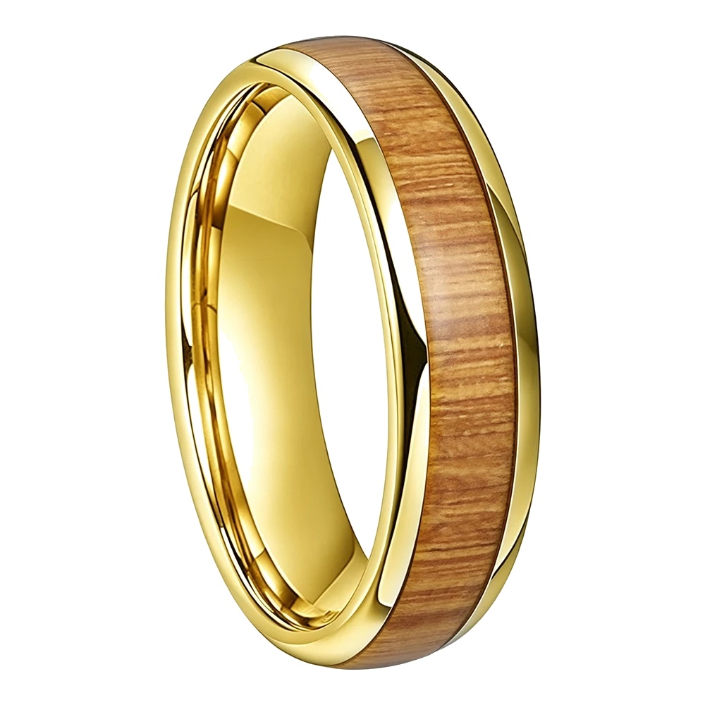 Bague Tungstène &amp; Bois - 6 mm - Or - Clarté