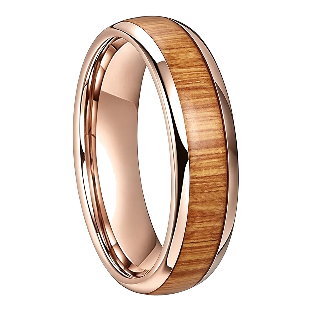 Bague Tungstène &amp; Bois - 6 mm - Or rose - Clarté