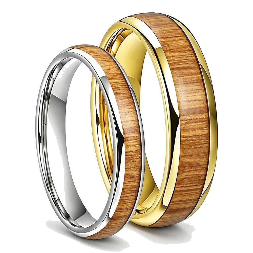 Bague Tungstène &amp; Bois - Clarté - Duo 4 et 8 mm