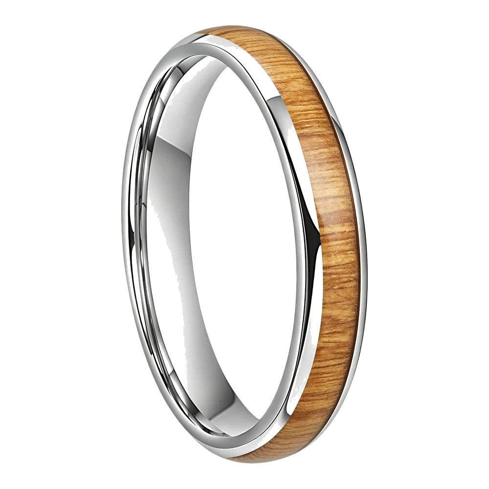 Bague Tungstène &amp; Bois - 4 mm - Argent - Clarté