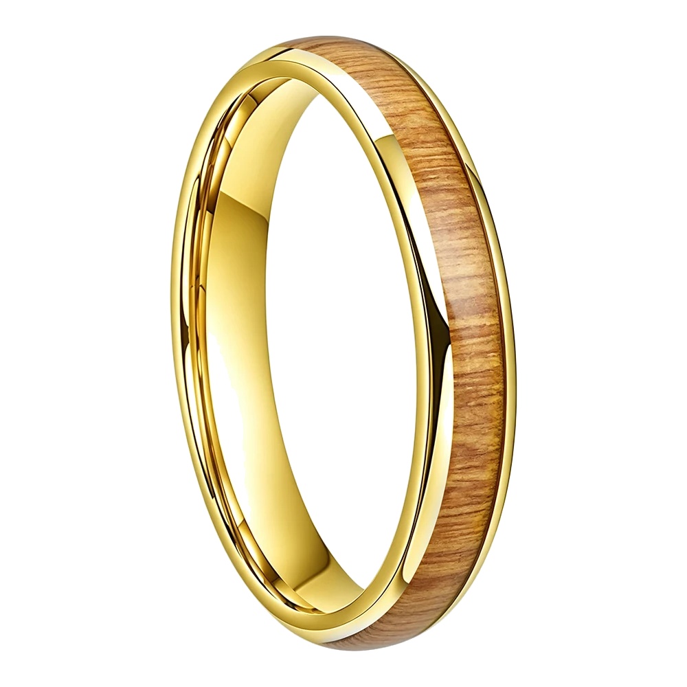 Bague Tungstène &amp; Bois - 4 mm - Or - Clarté