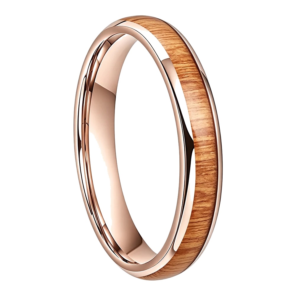 Bague Tungstène &amp; Bois - 4 mm - Or rose - Clarté