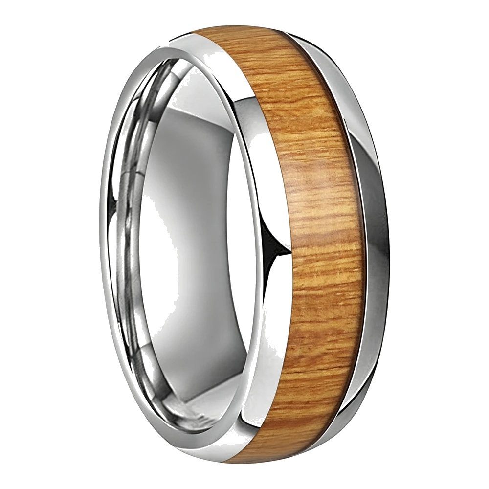 Bague Tungstène &amp; Bois - 8 mm - Argent - Clarté