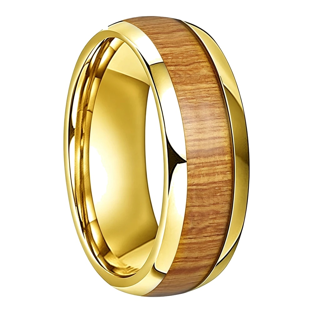 Bague Tungstène &amp; Bois - 8 mm - Or - Clarté