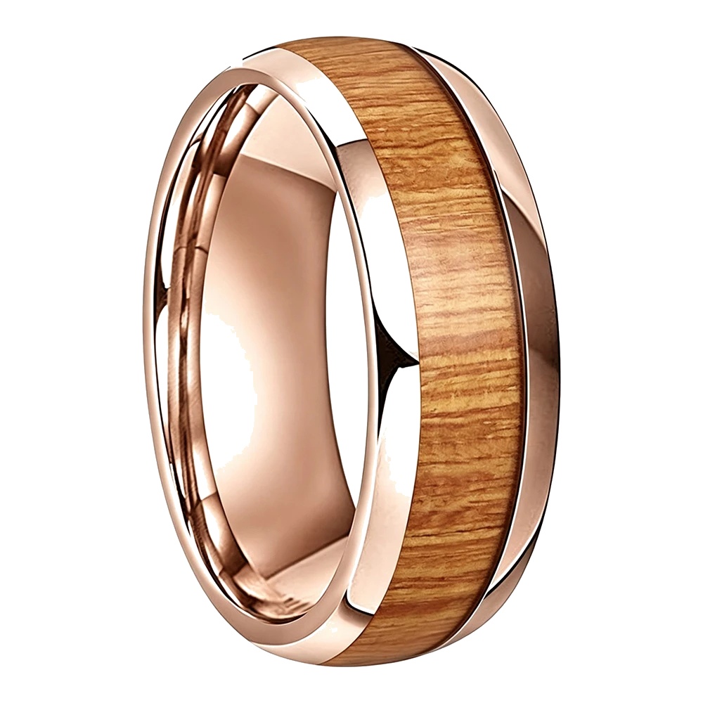 Bague Tungstène &amp; Bois - 8 mm - Or rose - Clarté