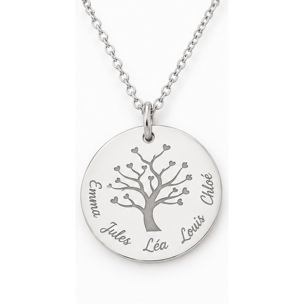 Collier arbre de vie gravé prénoms Tendresse, argenté