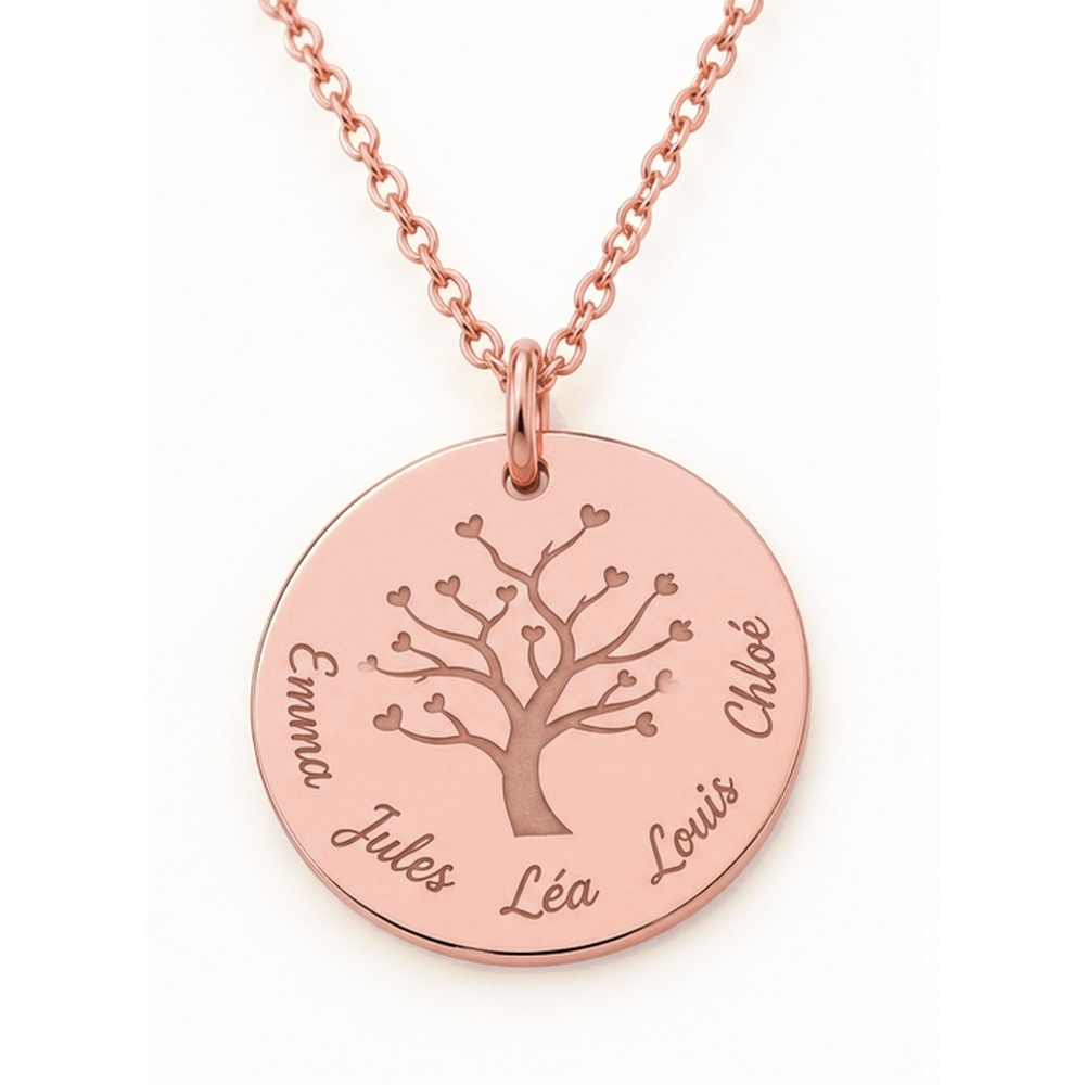 Collier arbre de vie gravé prénoms Tendresse, or rose
