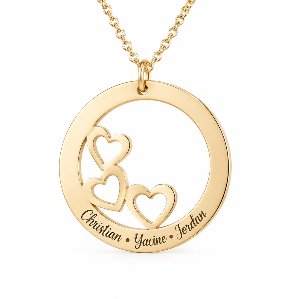 Collier cercle de cœurs prénoms - Acier, 1 à 5 prénoms