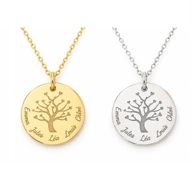 Collier arbre de vie gravé prénoms - Tendresse