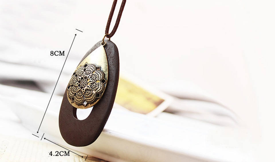 collier sautoir bois métal