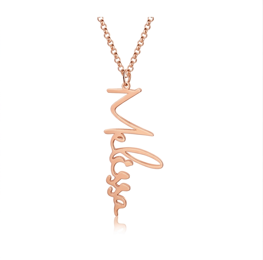 collier prenom vertical personnalise couleur or rose