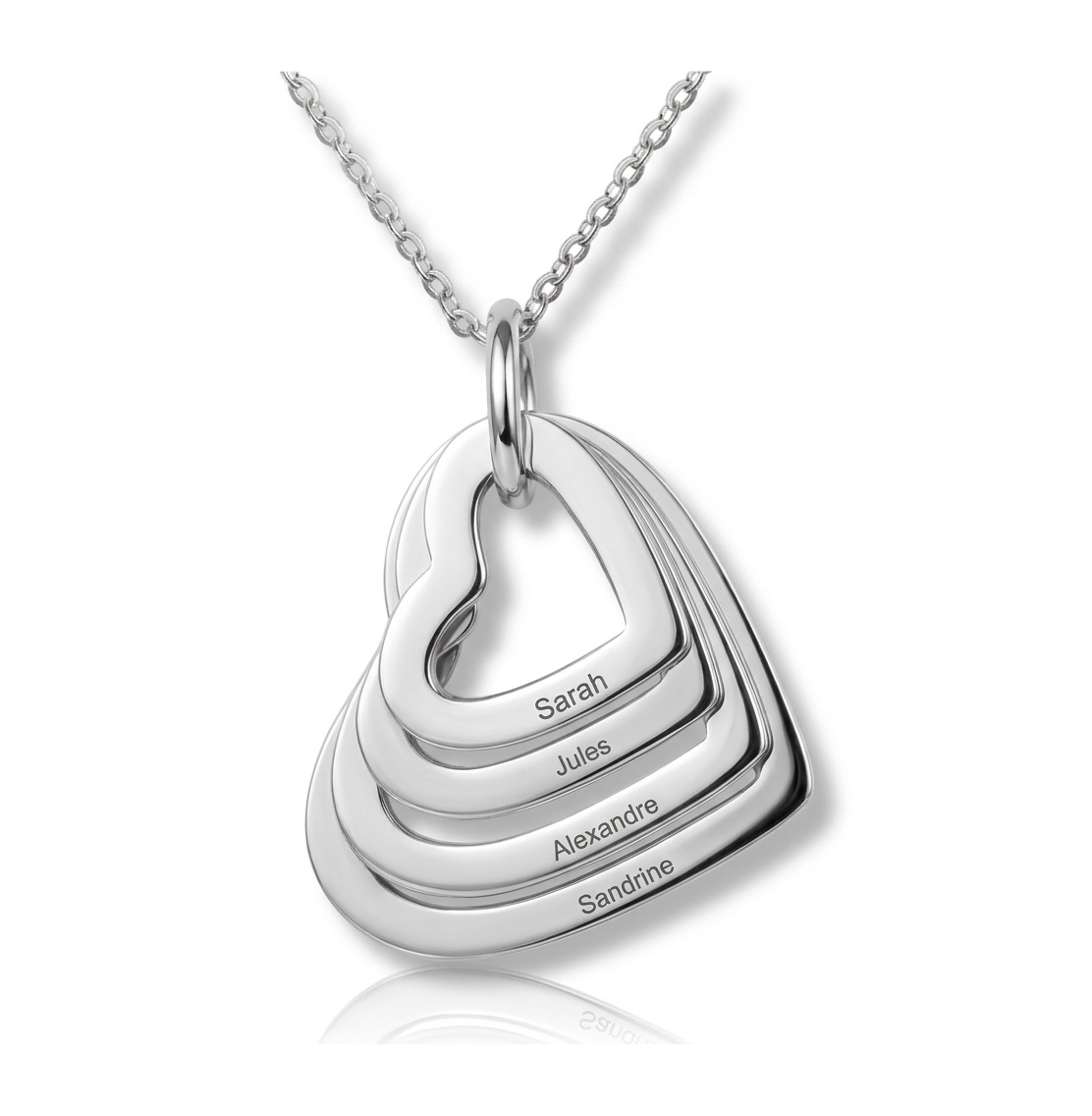 Collier coeur personnalisé prénoms, 2 à 4 coeurs superposés