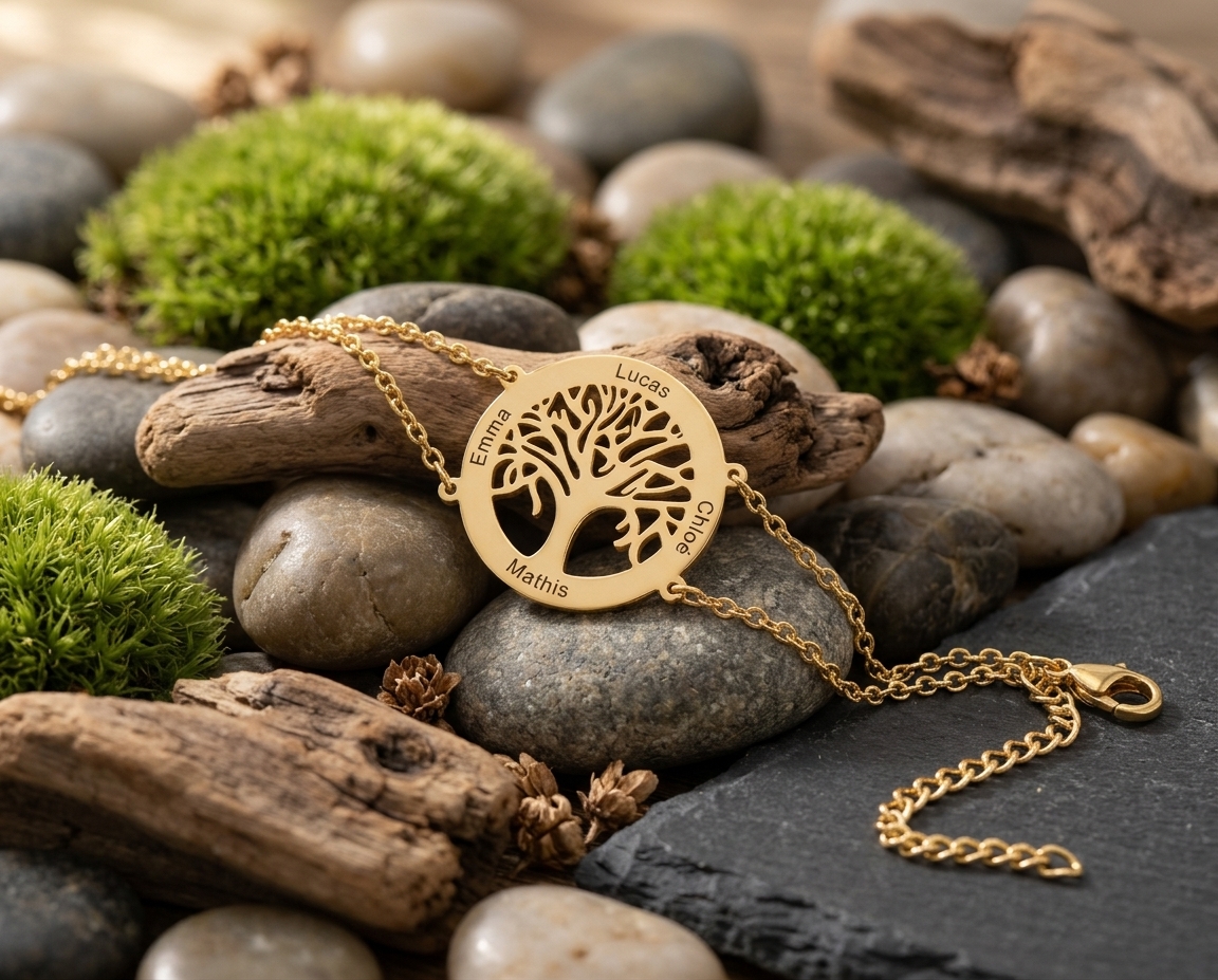 bracelet arbre de vie personnalisé or