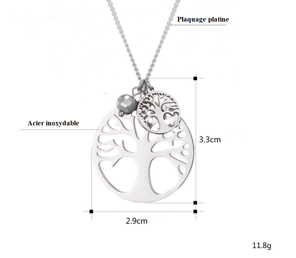 collier acier petit pendentif arbre de vie