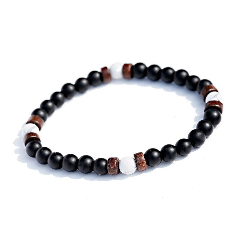 bracelet pour homme perles de bois noires et blanches