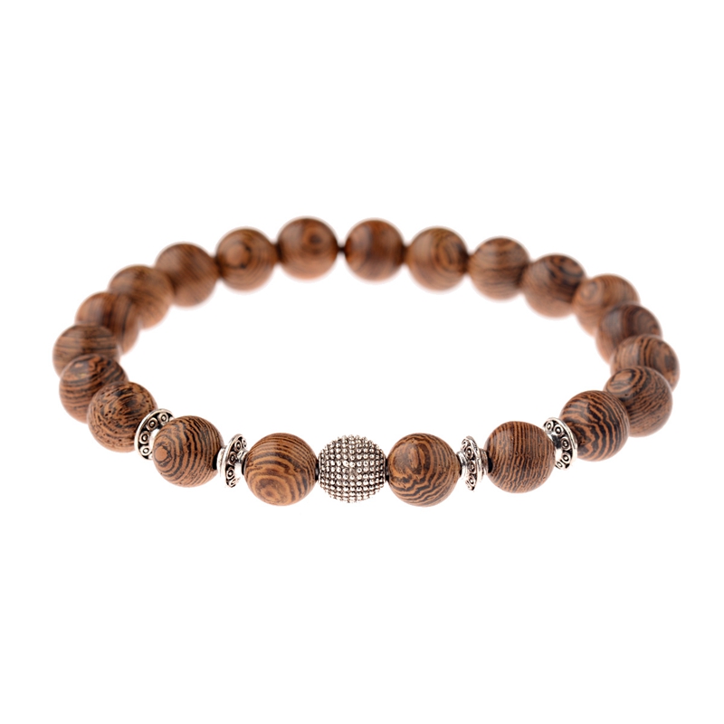bracelet avec perles en bois style bouddhiste yoga nature avec strass