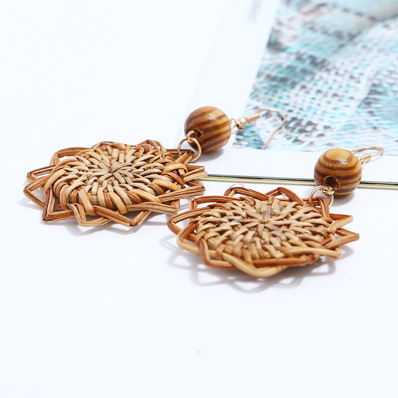 Boucles D'oreilles Bohème En Rotin – Lot De 4 Paires, Léger, Fait Main, Style été