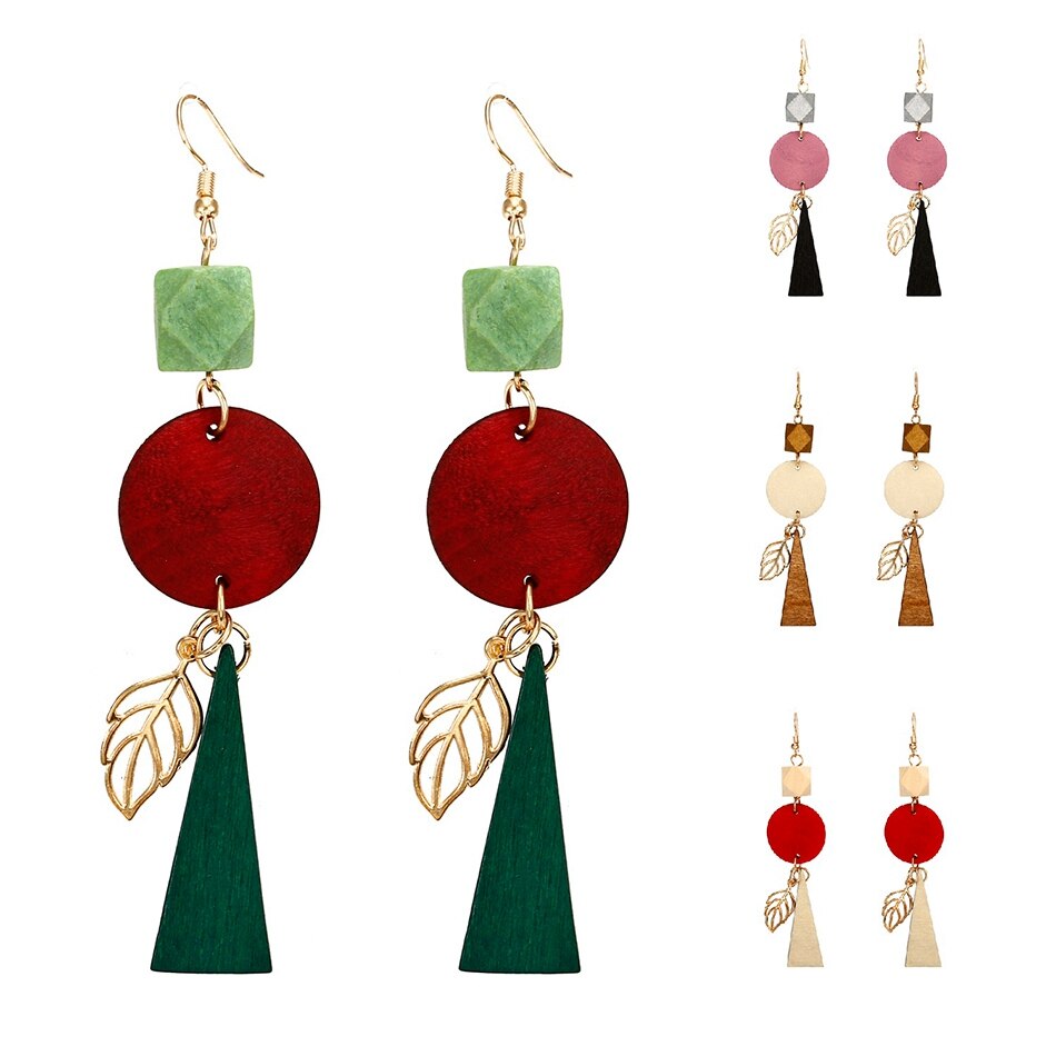 Femmes-g-om-trique-bois-boucles-d-oreilles-goutte-pour-les-femmes-Long-Dangle-crochet-boucle