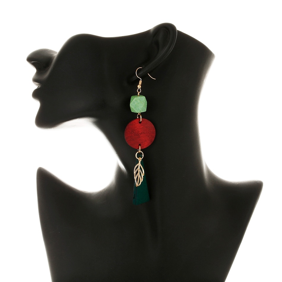 Femmes-g-om-trique-bois-boucles-d-oreilles-goutte-pour-les-femmes-Long-Dangle-crochet-boucle