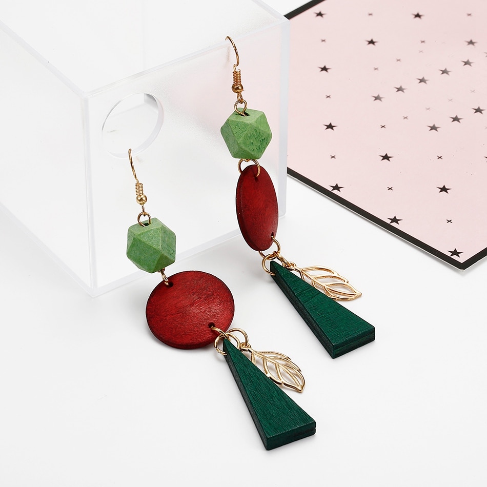 Femmes-g-om-trique-bois-boucles-d-oreilles-goutte-pour-les-femmes-Long-Dangle-crochet-boucle