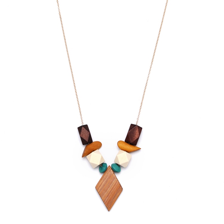 collier bois géométrique polygone
