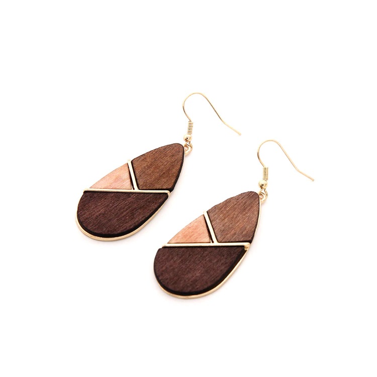 boucles doreille bois trio goutte