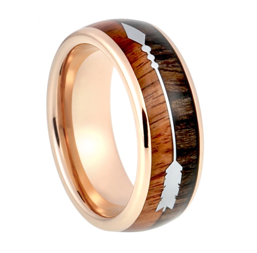 Bague Tungstène & Bois - 8 mm - Or - Flèche