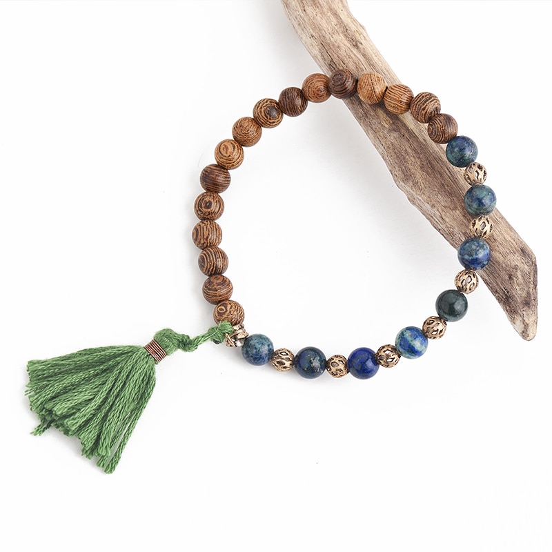 Bracelet-extensible-boh-me-populaire-sauvage-et-gratuit-pour-femmes-Texture-perles-de-bois-et-glands