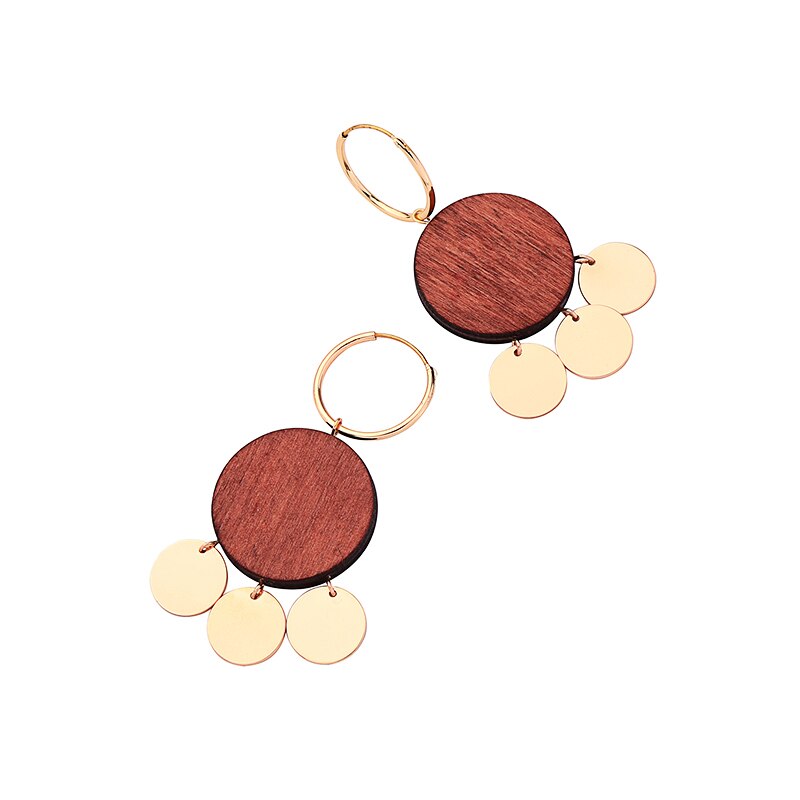 Boucles doreilles pendantes en bois et plaqué or