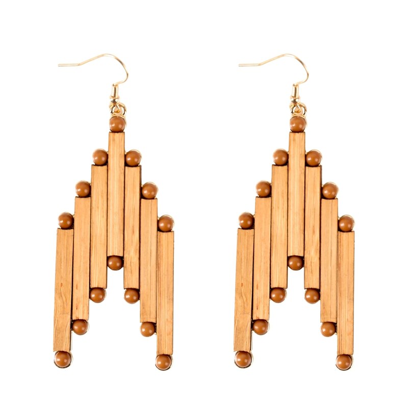 grandes boucles d'oreilles en bois bambou forme originale