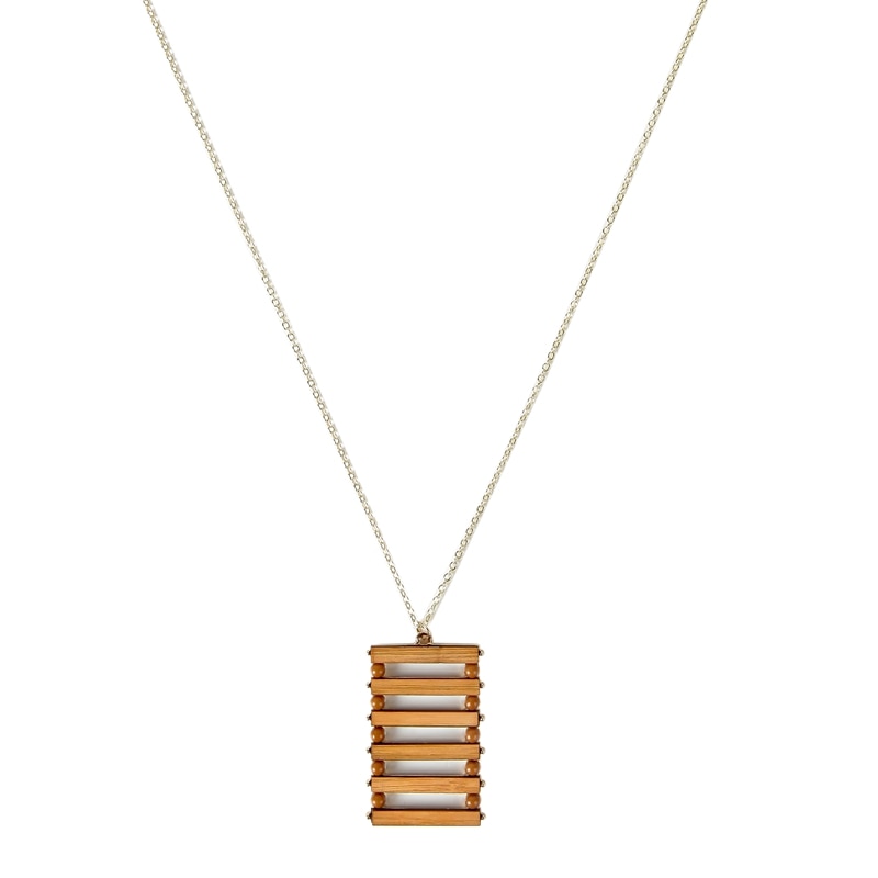 collier long avec pendentif en bois bambou rectangle