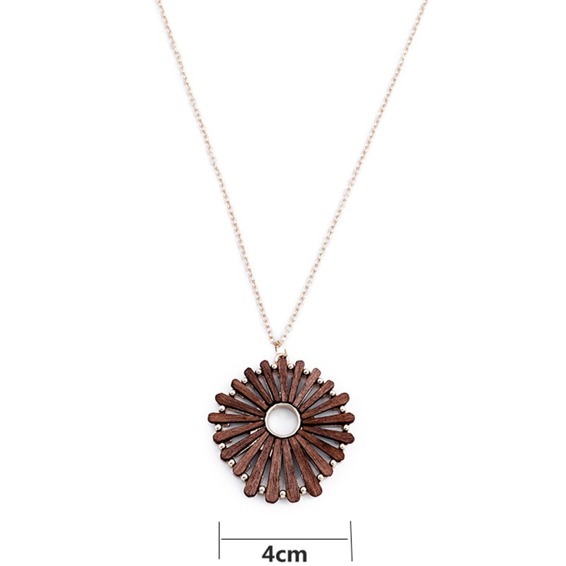 collier pendentif grand rond en bois foncé