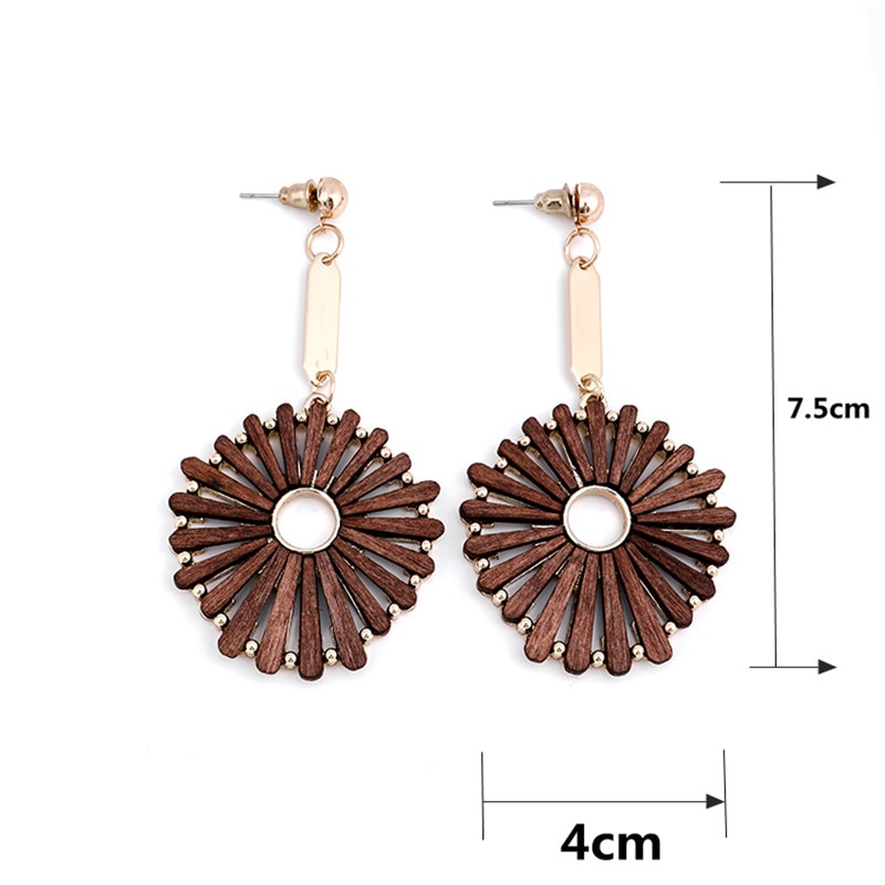 boucles doreilles pendantes grand rond en bois foncé