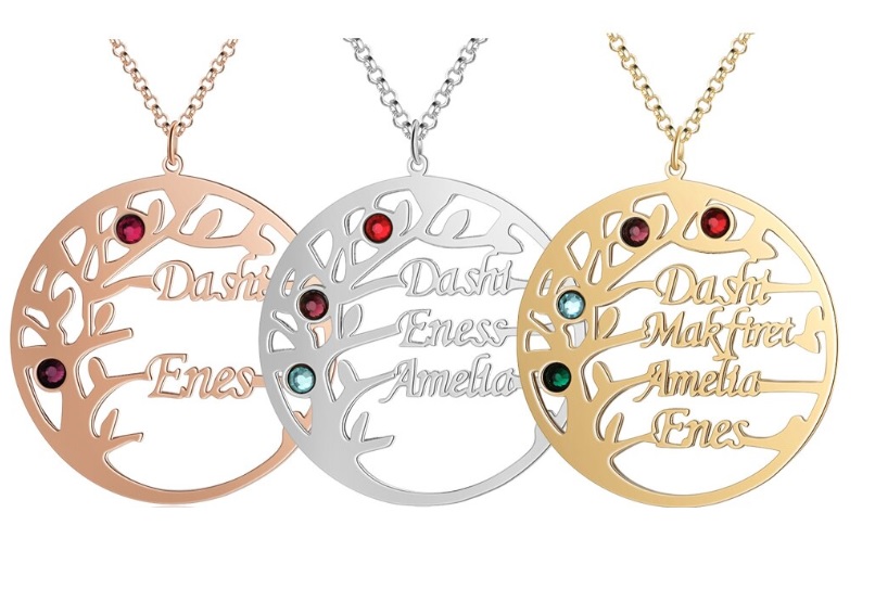 Collier arbre de vie prénoms et pierres de naissance - Arbrobijoux