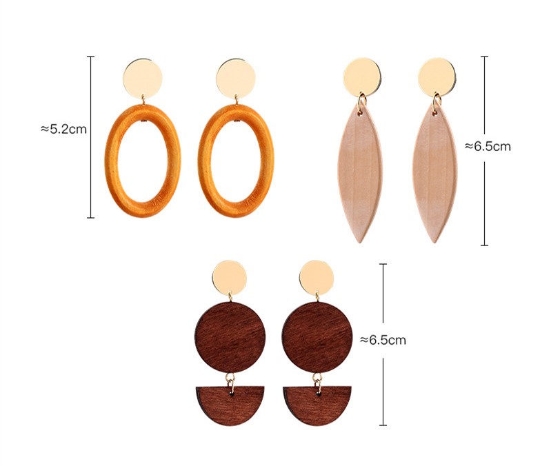 boucles doreilles pendantes en bois et puce métal