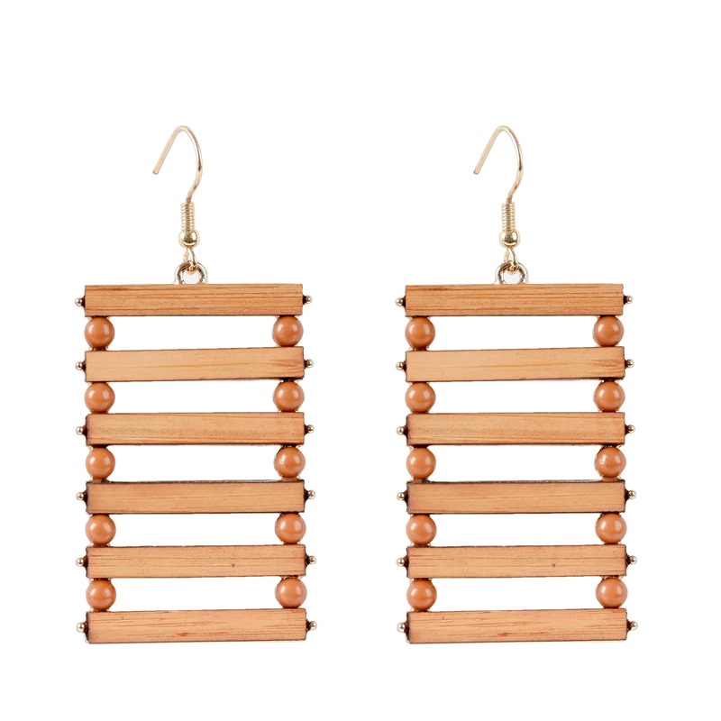 boucles doreilles bois pendantes rectangle