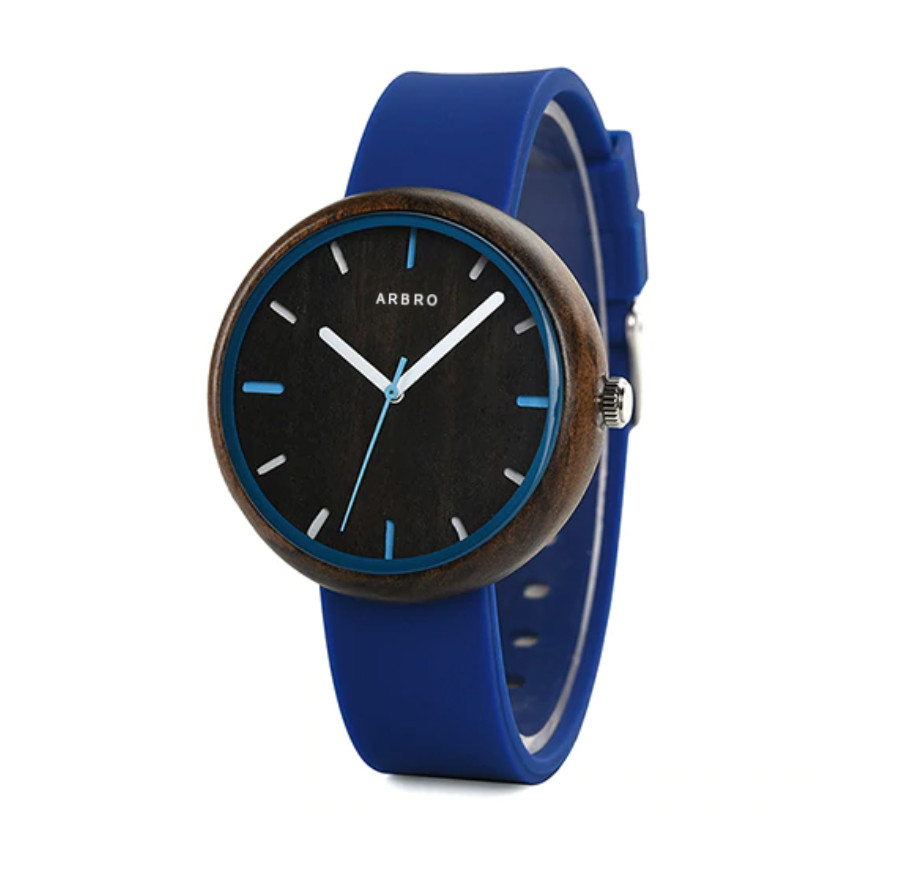montre bois femme bubble bleu