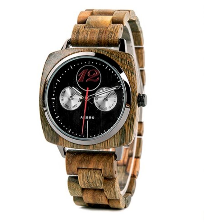 montre bois homme square vert
