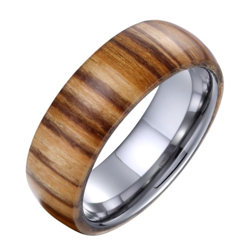Bague En Carbure De Tungstène Avec Incrustation Bois Et Rune Viking - 8mm - Neuf