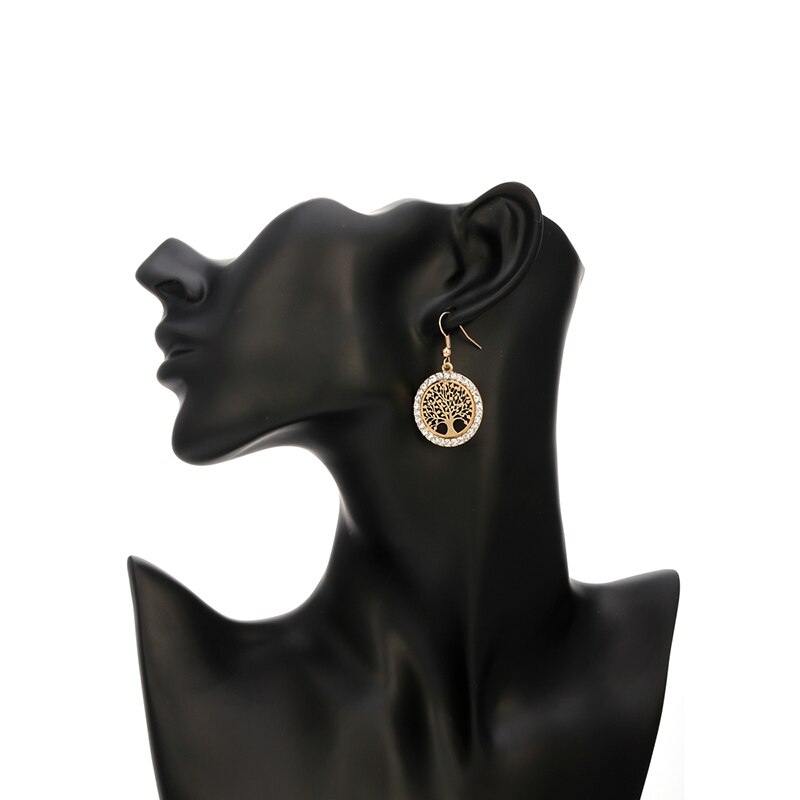 Arbre-de-vie-chaude-cristal-rond-petit-pendentif-Collier-et-boucle-d-oreille-or-Rose-Bijoux