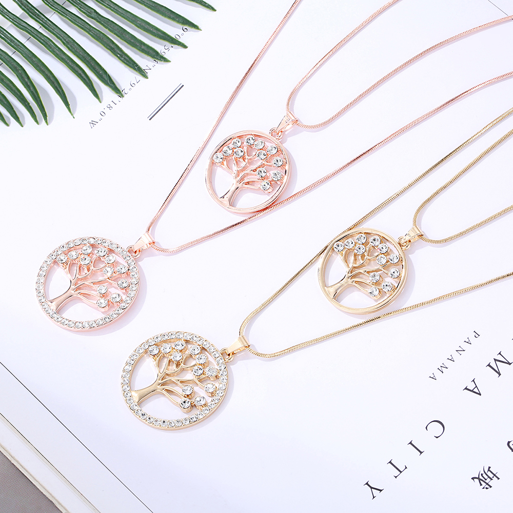 Collier Arbre De Vie Avec Pendentif Strass Cristal - Bijou Fantaisie Or/argent - Neuf Avec étiquettes