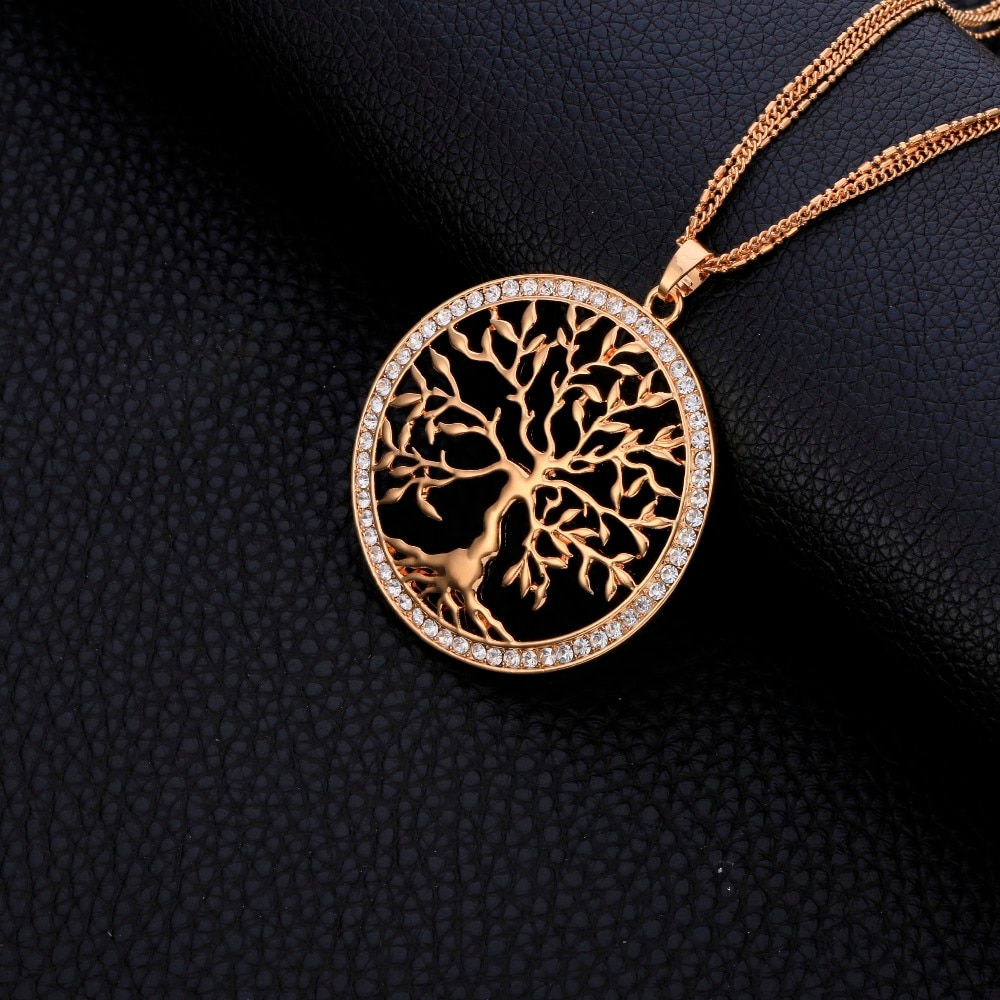 Grand-Rond-arbre-de-vie-pendentif-En-Cristal-Collier-Femmes-Or-Argent-Couleurs-Long-Pull-Cha