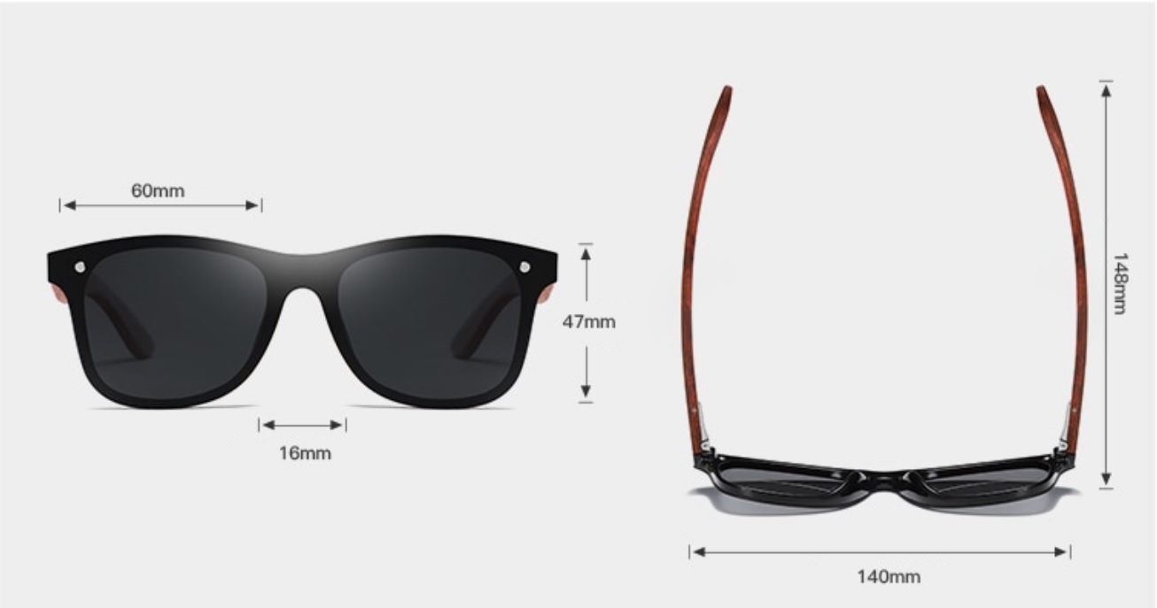 lunette en bois wayfarer miroir details