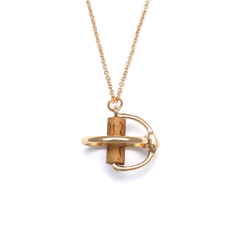 Collier sautoir pendentif métal et bois ancre